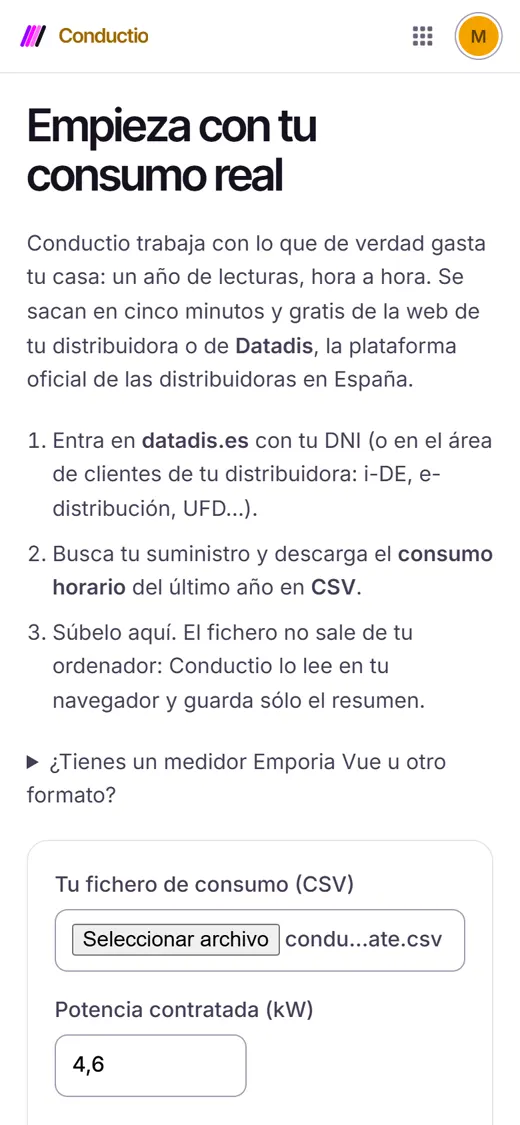 Conductio leyendo un fichero de consumo antes de guardarlo